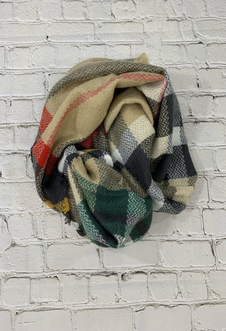 Beige plaid infinity scarf