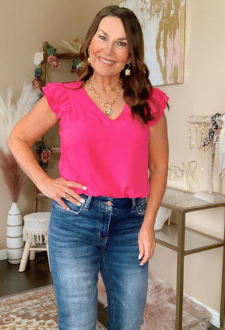 Charity V neck ruffle sleeve blouse