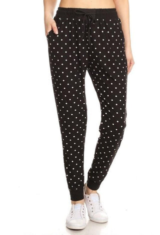 polka dot joggers in black