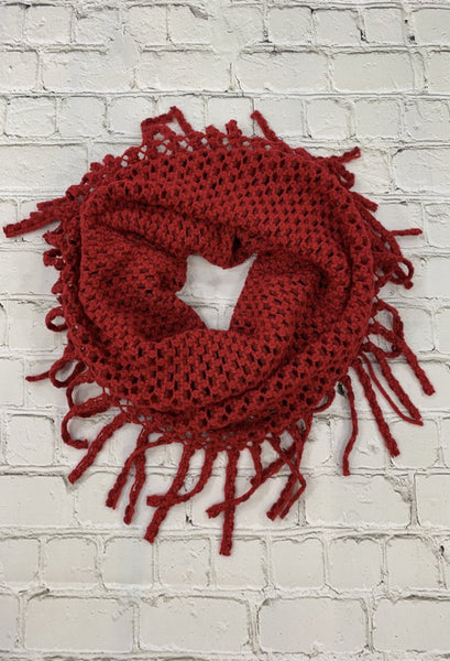 Red fringe infinity scarf