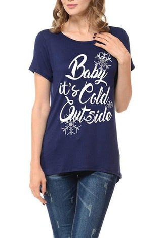 Baby it's cold outside top in navy