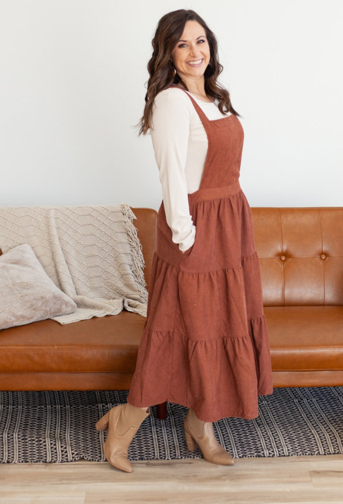 Cassie Tiered Overall Jumper Midi Dress x Large / Autumn Glaze Cassie Tiered Overall Jumper Midi Dress x Large / Autumn Glaze