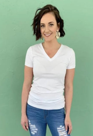V Neck Tee in White