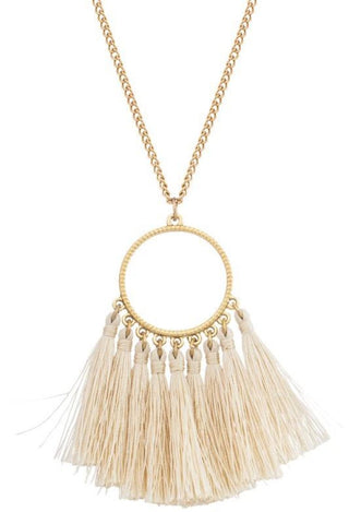 Tassel drop Necklace in beige