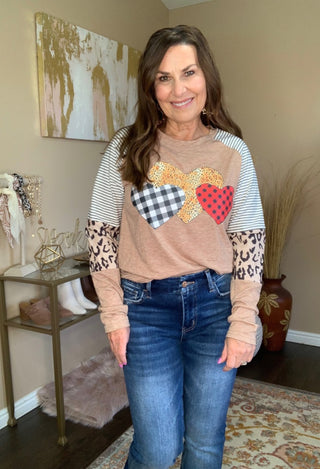Wild hearts top in taupe with jeans