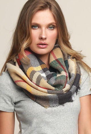 camel Plaid infinity scarf