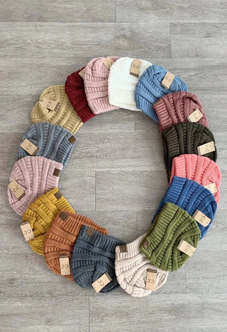 C.C Beanie in a circle of colors