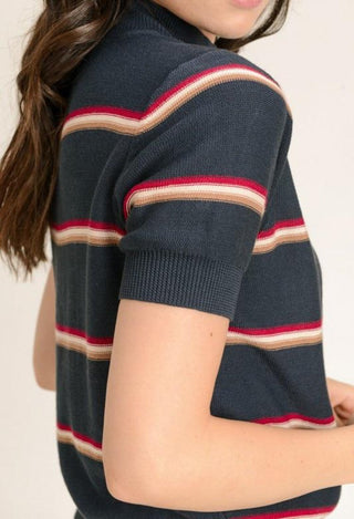 teal stripe sweater side view