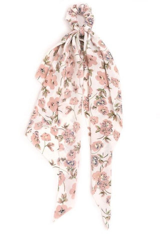 Scarf tail scrunchie in white floral