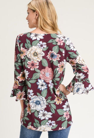 plum floral top back view