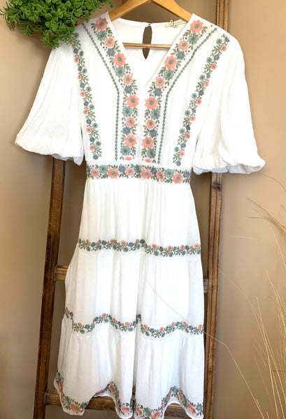 Ryann Embroidered Dress in Ivory