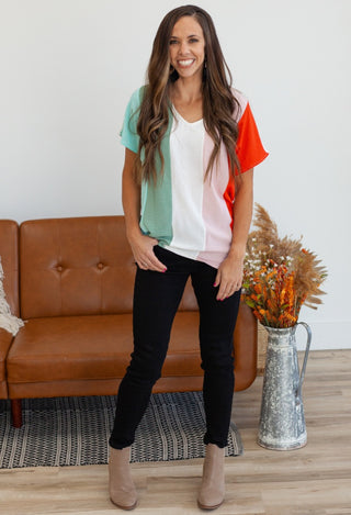 Colorblock top with black pants