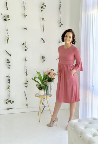 pink Bell sleeve midi dress