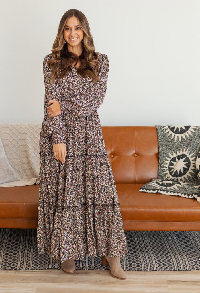 Dani 3 Tier Floral Maxi Dress -Final Sale Medium / Mahogany Floral