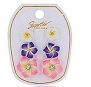 Tropical flower earring set piink and purple
