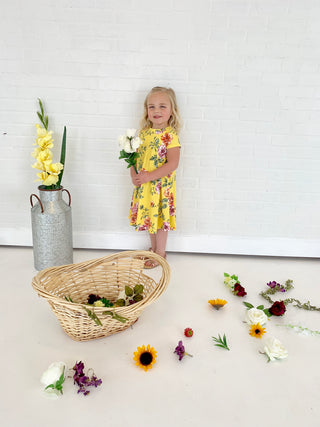 girls yellow dress with flowers